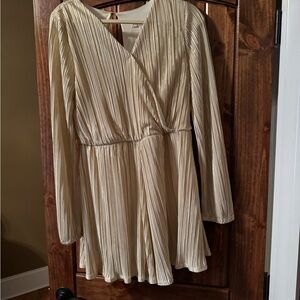 Elegant Cream and Gold Wrap Jumpsuit with Flowing Silhouette